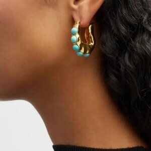 NEW Janine 18K Gold Plated Turquoise Blue Stone Chunky Hoop Earrings